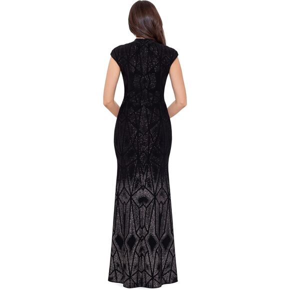 Betsy & Adam Womens 14 Black Ombré Cap-Sleeve Glitter Maxi Dress Evening OS16-6 - Picture 4 of 10